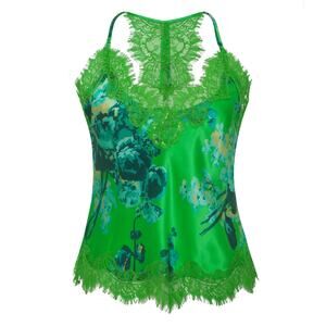 Gold Hawk Small Napa Lucy Cami Top Apple Green Silk Lace Fringe Trim Racerback